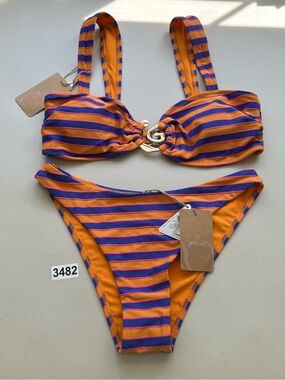 Berlook Bikini Set Medium Colorful Stripe Circle Ring Top New